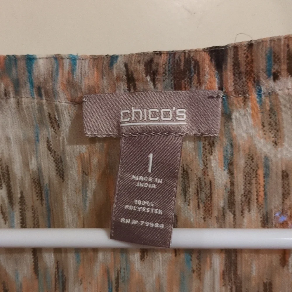 Chicos Tunic: Sheer, Abstract Print Embellished With Beads & Rhinestones, V-Neck - Picture 13 of 16